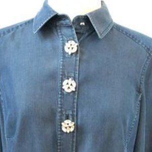 Carlisle Per Se Fitted Denim Blouse With Rhinestone Buttons Size 8